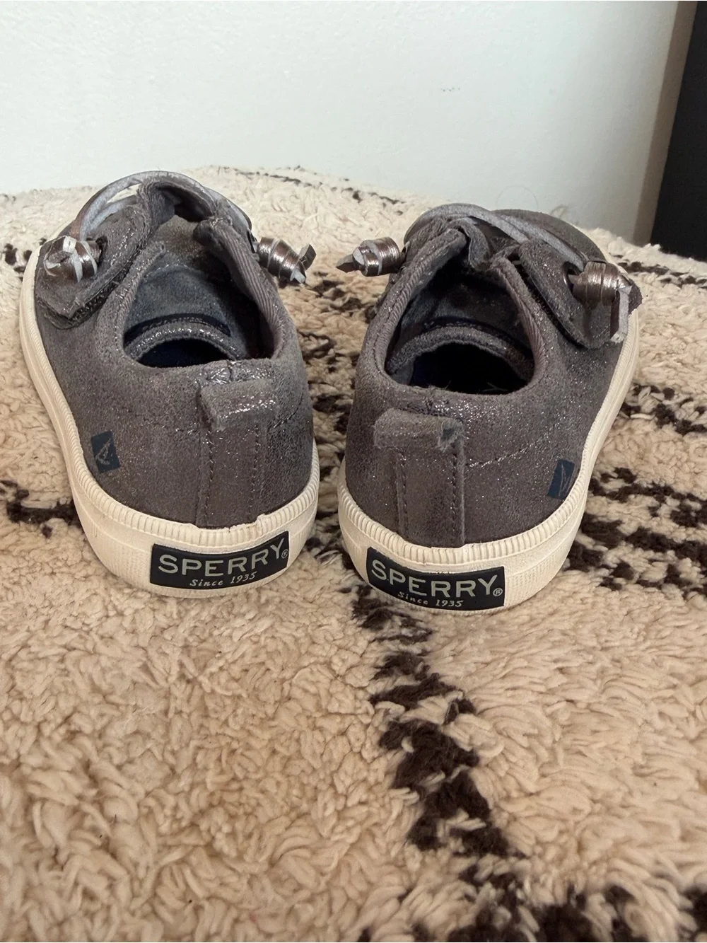 Kids Gray Glitter Slip-On Sneakers with Laces